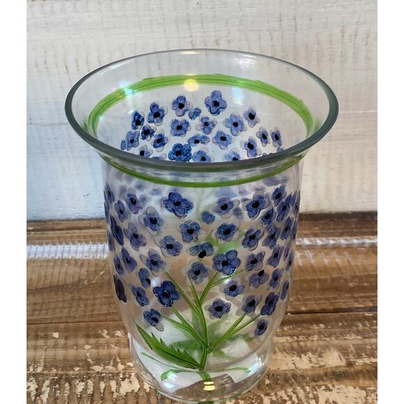 NIB Fifth Avenue Crystal Blown Glass Floral Hydrangea Mini Hurricane Lamp Candle - Picture 7 of 12